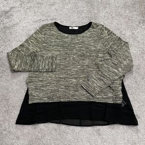 Temt Shiny Combo Sweater Blouse Womens Medium Brown Black Round Neck Casual Knit